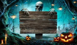 Halloween una festa solo americana? scheletro con cartello