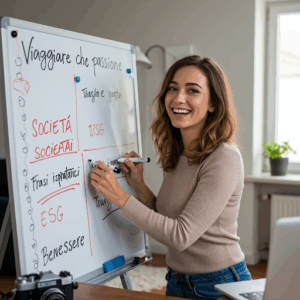 2 maggio giornata mondiale dei blogger Blogger che appunta su una lavagna le categorie 