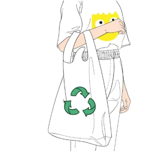 Ambiente la sua giornata mondiale Persona con borsa della spesa con sopra il simbolo del reciclo
