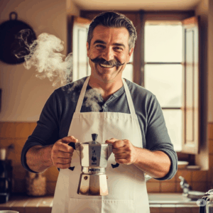 La Straordinaria Storia della Caffettiera Bialetti Logo Bialetto: l'omino con i baffi