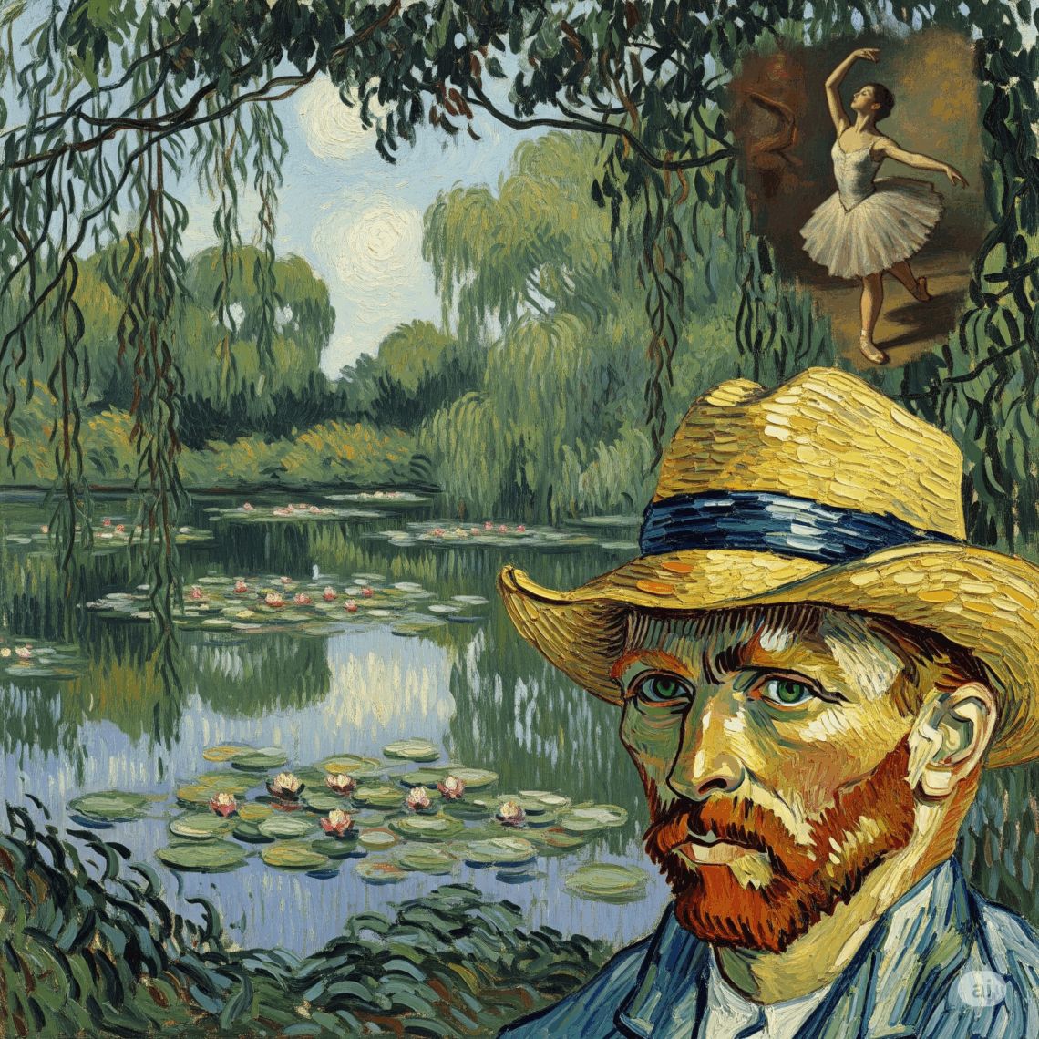 un'immagine che fonde gli stili di Vincent van Gogh, Claude Monet ed Edgar Degas