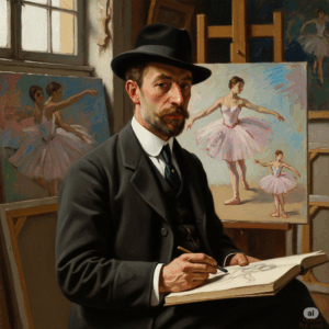 un ritratto di Edgar Degas, il famoso artista impressionista noto per il suo uso innovativo del pastello