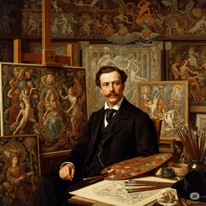 un ritratto di Gustave Moreau, il pittore simbolista francese noto per le sue opere ricche di dettagli e ispirate alla mitologia