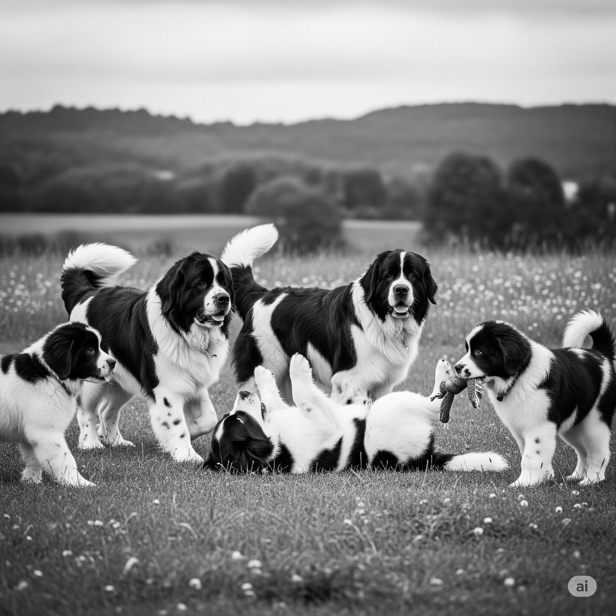un'immagine di cani terranova bianchi e neri