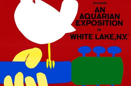 Woodstock tre giorni di pace amore e musica Colomba bianca, su manico di chittarra