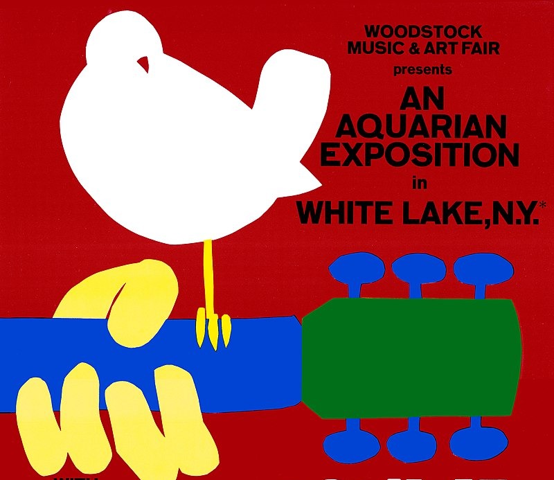 Woodstock tre giorni di pace amore e musica Colomba bianca, su manico di chittarra