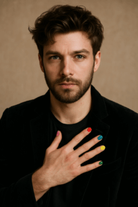 Celebrità contemporanea con unghie dipinte; simbolo di libertà e stile