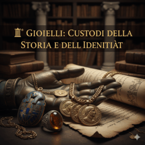 Ecco un'immagine che rappresenta l'idea di gioielli come custodi della storia e dell'identità, con un richiamo all'antichità e al valore culturale.