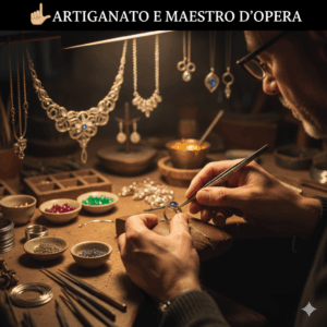 Ecco un'immagine che cattura l'essenza dell'artigianato e della maestria, focalizzandosi sulle mani dell'artista all'opera su gioielli o bigiotteria