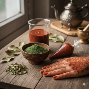 Ecco immagine che rappresenta una mano con tatuaggio, con utilizzo di pigmento di Hennè, Colore terra marrone rossiccia