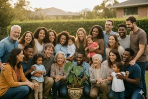 Ohana: il significato profondo della famiglia che scegli con il cuore Famiglia con anziani, bambini e di diverse etnie in una foto di gruppo