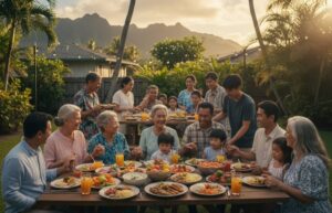 Ohana: il significato profondo della famiglia che scegli con il cuore Tavolo di amici e di famiglia con anziani e bambini