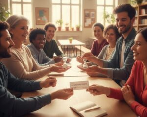 Immagine: Collage di quattro scene che mostrano diverse interazioni umane che simboleggiano la "Banca del Tempo", con persone che assistono anziani, aiutano con la tecnologia, curano piante e giocano, enfatizzando la reciprocità e la comunità.